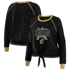 New Orleans Saints WEAR by Erin Andrews Women's Plus Size Tie-Front Long Sleeve Top - Black/Gold cheap