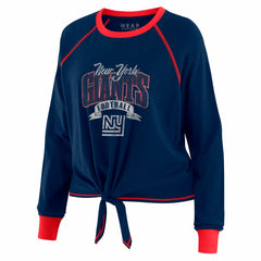 New York Giants WEAR by Erin Andrews Women's Plus Size Tie-Front Long Sleeve Top - Royal/Red discount