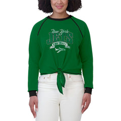 New York Jets WEAR by Erin Andrews Women's Plus Size Tie-Front Long Sleeve Top - Green/Black sale