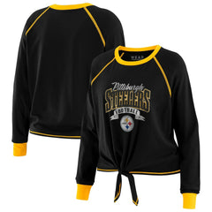 Pittsburgh Steelers WEAR by Erin Andrews Women's Plus Size Tie-Front Long Sleeve Top - Black/Gold cheap