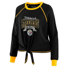 Pittsburgh Steelers WEAR by Erin Andrews Women's Plus Size Tie-Front Long Sleeve Top - Black/Gold cheap