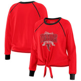 Atlanta Falcons WEAR by Erin Andrews Women's Plus Size Tie-Front Long Sleeve Top - Red/Black on sale