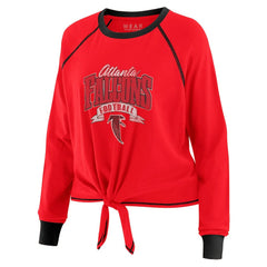 Atlanta Falcons WEAR by Erin Andrews Women's Plus Size Tie-Front Long Sleeve Top - Red/Black on sale