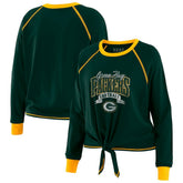 Green Bay Packers WEAR by Erin Andrews Women's Plus Size Tie-Front Long Sleeve Top - Green/Gold for sale