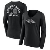 Baltimore Ravens Women's Personalized Name & Number Monochrome Long Sleeve V-Neck T-Shirt - Black online