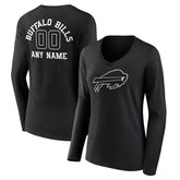 Buffalo Bills Women's Personalized Name & Number Monochrome Long Sleeve V-Neck T-Shirt - Black discount