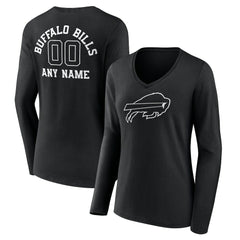 Buffalo Bills Women's Personalized Name & Number Monochrome Long Sleeve V-Neck T-Shirt - Black discount