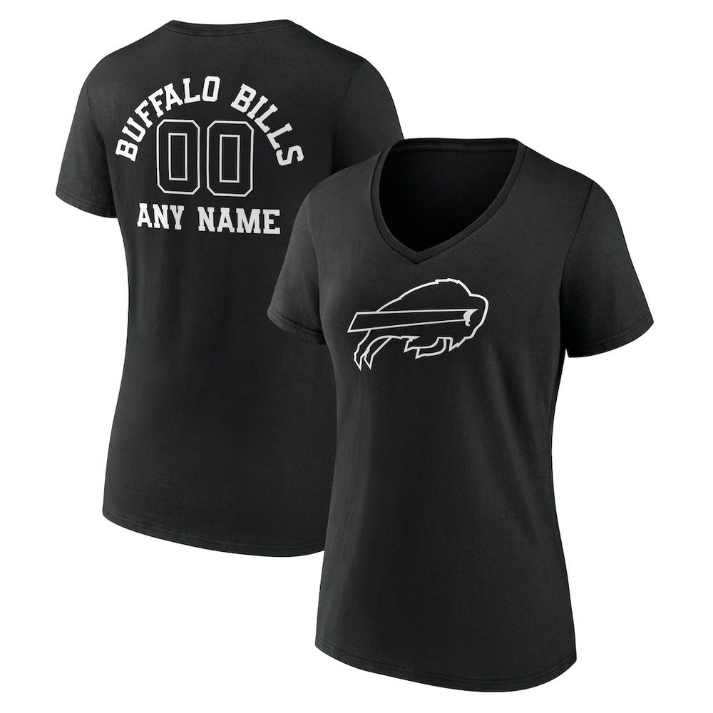 Buffalo Bills Women's Personalized Name & Number Monochrome V-Neck T-Shirt - Black on sale
