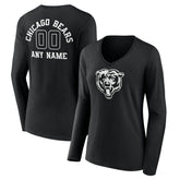 Chicago Bears Women's Personalized Name & Number Monochrome Long Sleeve V-Neck T-Shirt - Black outlet