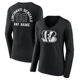 Cincinnati Bengals Women's Personalized Name & Number Monochrome Long Sleeve V-Neck T-Shirt - Black discount