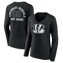 Cincinnati Bengals Women's Personalized Name & Number Monochrome Long Sleeve V-Neck T-Shirt - Black discount