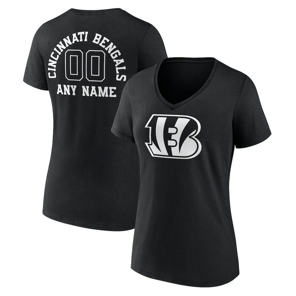 Cincinnati Bengals Women's Personalized Name & Number Monochrome V-Neck T-Shirt - Black cheap