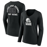 Cleveland Browns Women's Personalized Name & Number Monochrome Long Sleeve V-Neck T-Shirt - Black sale