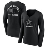 Dallas Cowboys Women's Personalized Name & Number Monochrome Long Sleeve V-Neck T-Shirt - Black cheap