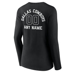 Dallas Cowboys Women's Personalized Name & Number Monochrome Long Sleeve V-Neck T-Shirt - Black cheap