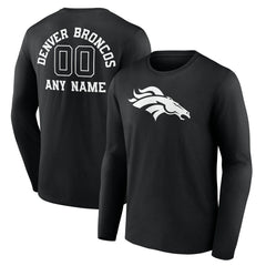Denver Broncos Personalized Name & Number Monochrome Long Sleeve T-Shirt - Black for sale