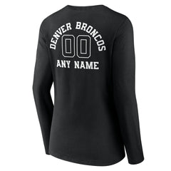 Denver Broncos Women's Personalized Name & Number Monochrome Long Sleeve V-Neck T-Shirt - Black discount