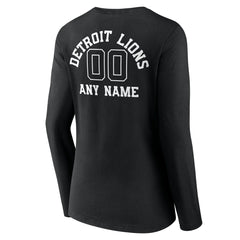Detroit Lions Women's Personalized Name & Number Monochrome Long Sleeve V-Neck T-Shirt - Black on sale