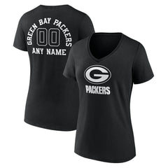 Green Bay Packers Women's Personalized Name & Number Monochrome V-Neck T-Shirt - Black online
