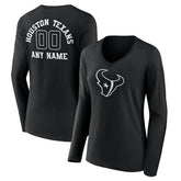 Houston Texans Women's Personalized Name & Number Monochrome Long Sleeve V-Neck T-Shirt - Black on sale