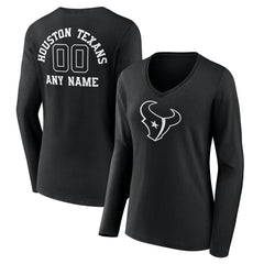Houston Texans Women's Personalized Name & Number Monochrome Long Sleeve V-Neck T-Shirt - Black on sale
