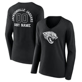 Jacksonville Jaguars Women's Personalized Name & Number Monochrome Long Sleeve V-Neck T-Shirt - Black sale
