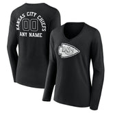 Kansas City Chiefs Women's Personalized Name & Number Monochrome Long Sleeve V-Neck T-Shirt - Black discount
