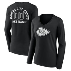 Kansas City Chiefs Women's Personalized Name & Number Monochrome Long Sleeve V-Neck T-Shirt - Black discount