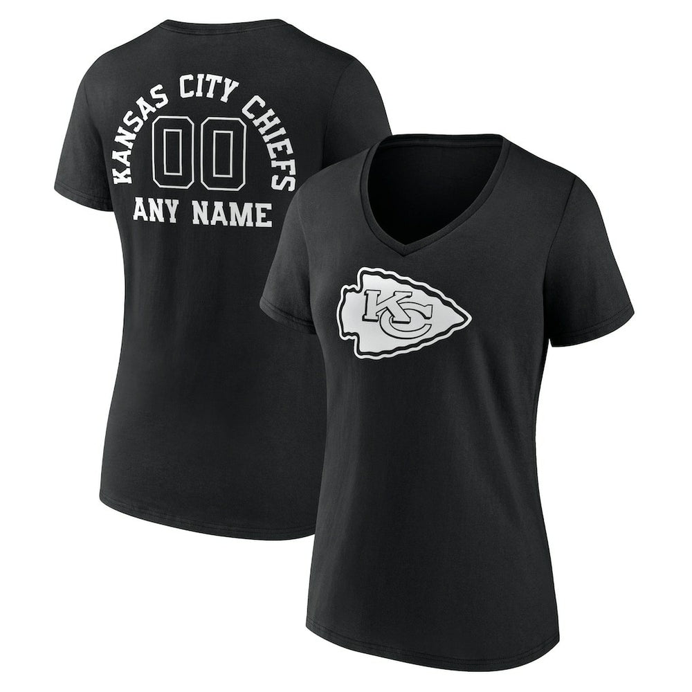 Kansas City Chiefs Women's Personalized Name & Number Monochrome V-Neck T-Shirt - Black for sale