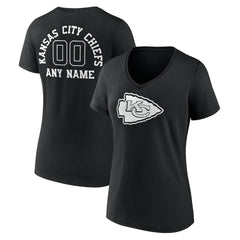 Kansas City Chiefs Women's Personalized Name & Number Monochrome V-Neck T-Shirt - Black for sale