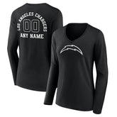 Los Angeles Chargers Women's Personalized Name & Number Monochrome Long Sleeve V-Neck T-Shirt - Black on sale