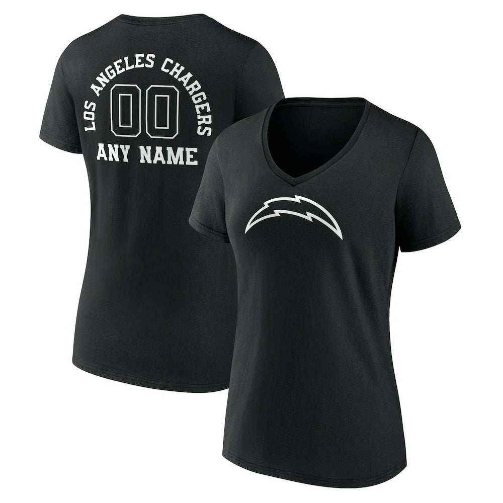 Los Angeles Chargers Women's Personalized Name & Number Monochrome V-Neck T-Shirt - Black cheap