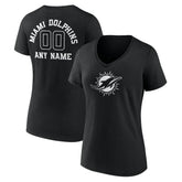 Miami Dolphins Women's Personalized Name & Number Monochrome V-Neck T-Shirt - Black for sale