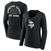 Minnesota Vikings Women's Personalized Name & Number Monochrome Long Sleeve V-Neck T-Shirt - Black online