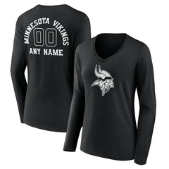 Minnesota Vikings Women's Personalized Name & Number Monochrome Long Sleeve V-Neck T-Shirt - Black online
