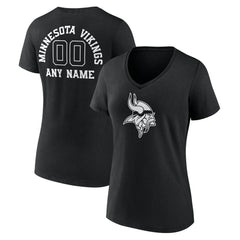 Minnesota Vikings Women's Personalized Name & Number Monochrome V-Neck T-Shirt - Black on sale