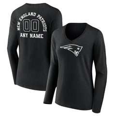 New England Patriots Women's Personalized Name & Number Monochrome Long Sleeve V-Neck T-Shirt - Black sale
