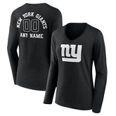 New York Giants Women's Personalized Name & Number Monochrome Long Sleeve V-Neck T-Shirt - Black sale