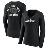 New York Jets Women's Personalized Name & Number Monochrome Long Sleeve V-Neck T-Shirt - Black discount