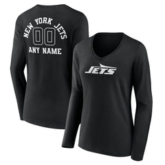 New York Jets Women's Personalized Name & Number Monochrome Long Sleeve V-Neck T-Shirt - Black discount