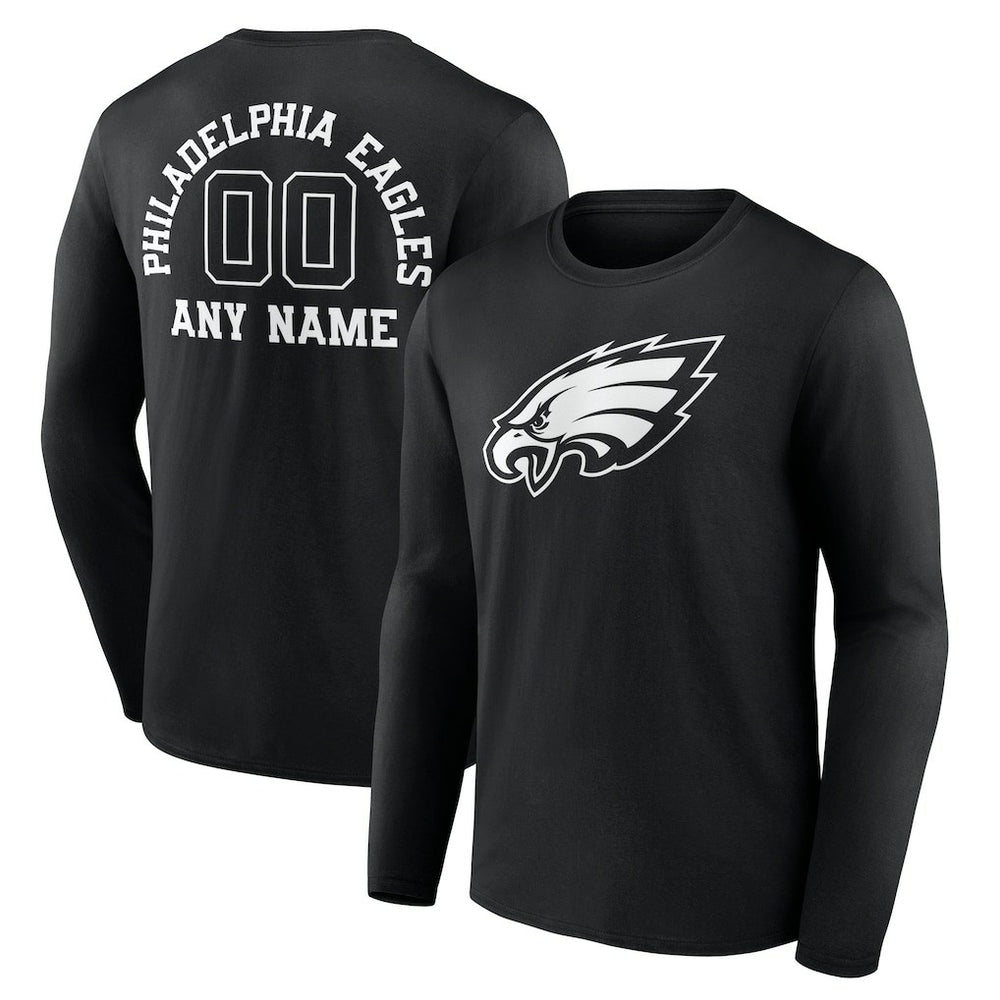Philadelphia Eagles Personalized Name & Number Monochrome Long Sleeve T-Shirt - Black sale