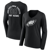 Philadelphia Eagles Women's Personalized Name & Number Monochrome Long Sleeve V-Neck T-Shirt - Black outlet
