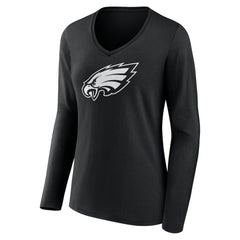 Philadelphia Eagles Women's Personalized Name & Number Monochrome Long Sleeve V-Neck T-Shirt - Black outlet
