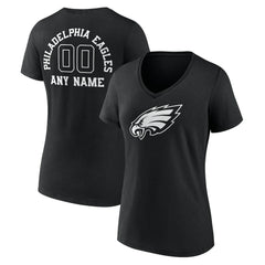 Philadelphia Eagles Women's Personalized Name & Number Monochrome V-Neck T-Shirt - Black on sale