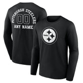 Pittsburgh Steelers Personalized Name & Number Monochrome Long Sleeve T-Shirt - Black for sale