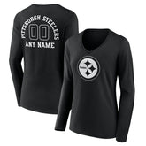 Pittsburgh Steelers Women's Personalized Name & Number Monochrome Long Sleeve V-Neck T-Shirt - Black discount