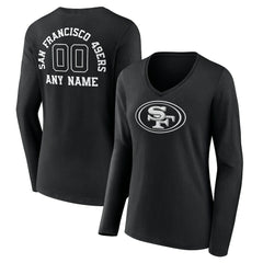 San Francisco 49ers Women's Personalized Name & Number Monochrome Long Sleeve V-Neck T-Shirt - Black sale