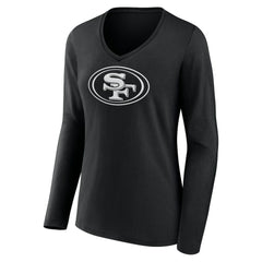 San Francisco 49ers Women's Personalized Name & Number Monochrome Long Sleeve V-Neck T-Shirt - Black sale