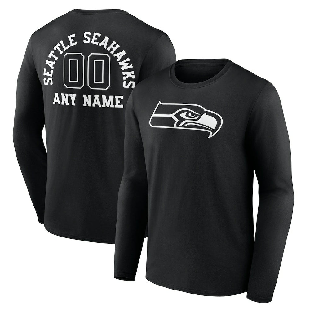 Seattle Seahawks Personalized Name & Number Monochrome Long Sleeve T-Shirt - Black for sale