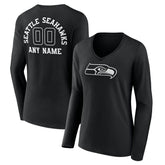 Seattle Seahawks Women's Personalized Name & Number Monochrome Long Sleeve V-Neck T-Shirt - Black cheap